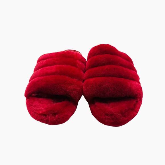 UGG Fluff Yeah Slide Ribbon Red Sheepskin Women’s Size 10 - Picture 3 of 9